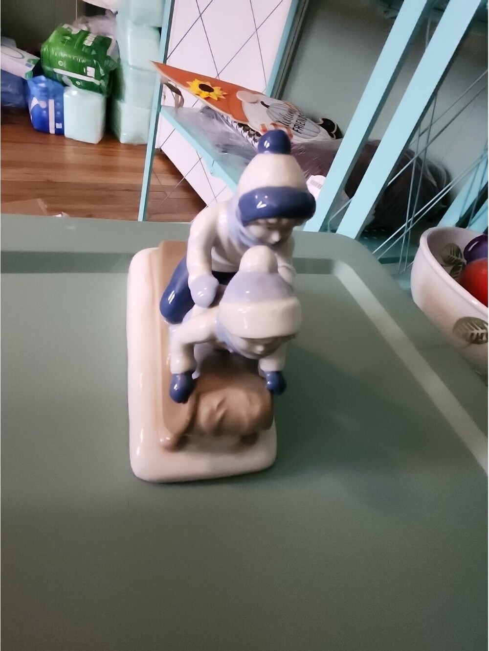 Porcelana de Cuernavaca 'Children Sledding' Porcelain Figurine 1992 Mexico!
